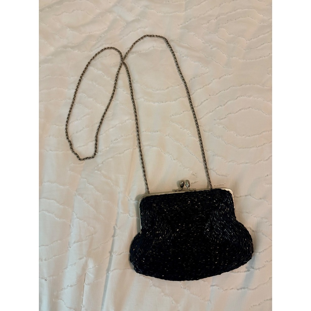 La Regale Evening Bag Women OS Black Vintage 1980s Beaded Kiss Lock Clutch